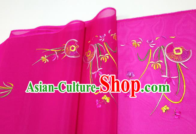 Chinese Traditional Embroidered Orchid Pattern Design Rosy Silk Fabric Asian China Hanfu Silk Material
