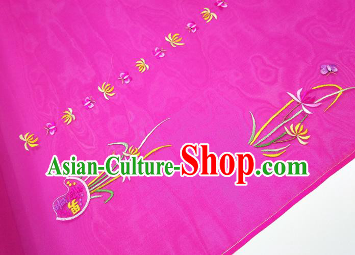 Chinese Traditional Embroidered Orchid Pattern Design Rosy Silk Fabric Asian China Hanfu Silk Material
