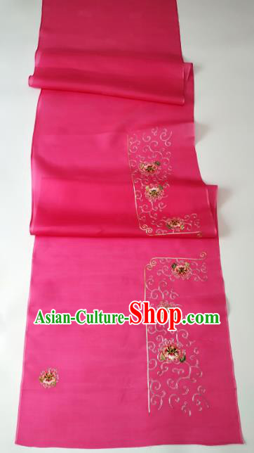 Chinese Traditional Embroidered Peony Pattern Design Rosy Silk Fabric Asian China Hanfu Silk Material