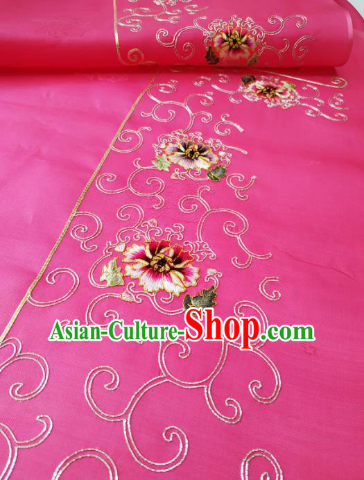 Chinese Traditional Embroidered Peony Pattern Design Rosy Silk Fabric Asian China Hanfu Silk Material