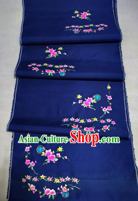 Chinese Traditional Embroidered Peach Flowers Pattern Design Royalblue Silk Fabric Asian China Hanfu Silk Material