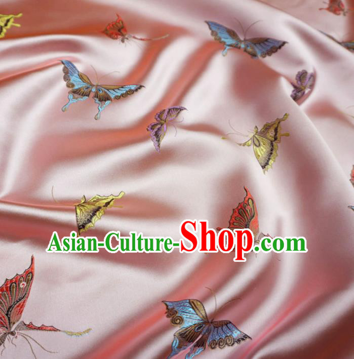 Chinese Traditional Colorful Butterfly Pattern Design Pink Brocade Fabric Asian Satin China Hanfu Silk Material