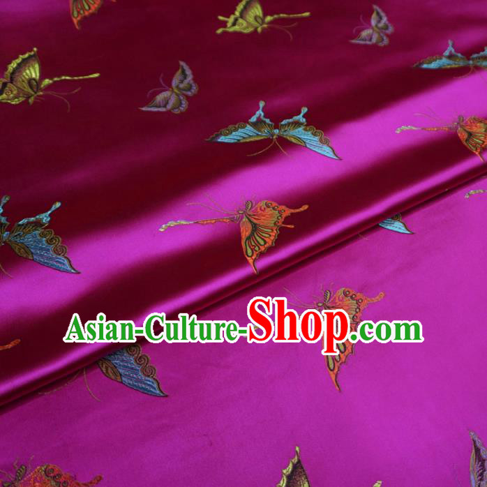 Chinese Traditional Colorful Butterfly Pattern Design Rosy Brocade Fabric Asian Satin China Hanfu Silk Material