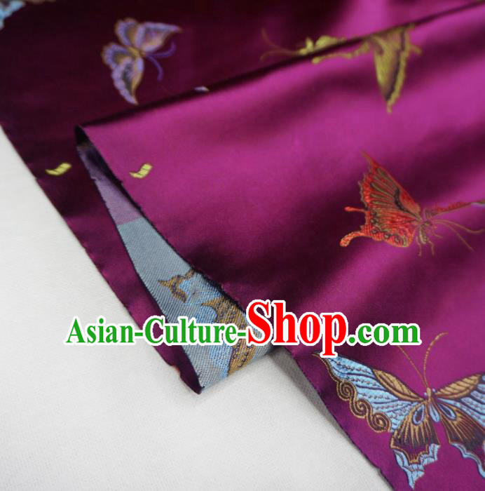 Chinese Traditional Colorful Butterfly Pattern Design Purple Brocade Fabric Asian Satin China Hanfu Silk Material