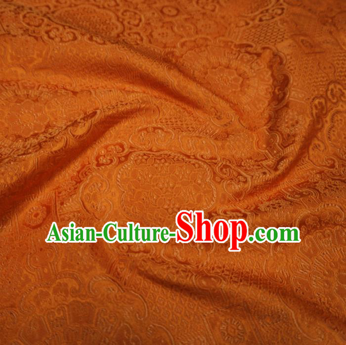 Chinese Traditional Rosette Pattern Design Orange Brocade Fabric Asian Satin China Hanfu Silk Material