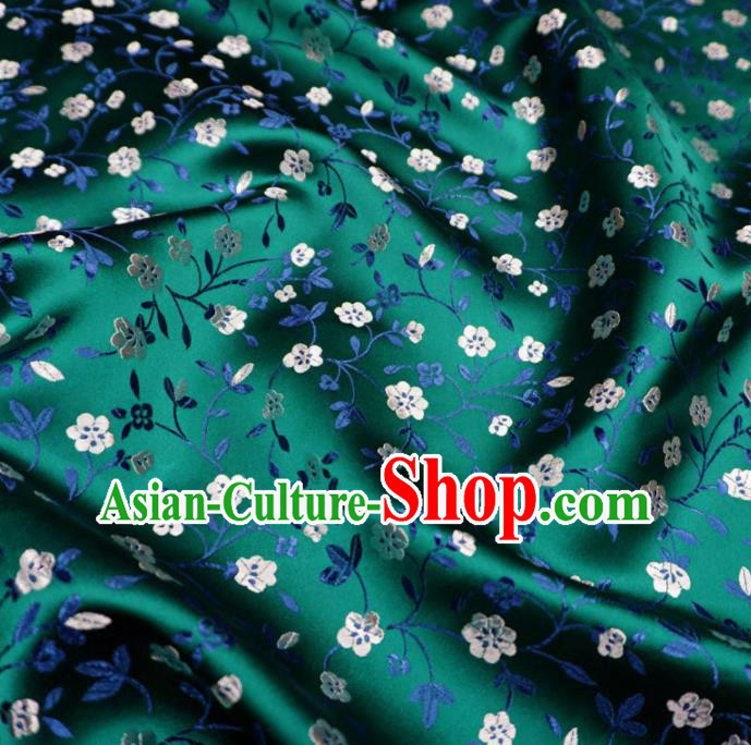 Chinese Traditional Plum Pattern Design Deep Green Brocade Fabric Asian Satin China Hanfu Silk Material