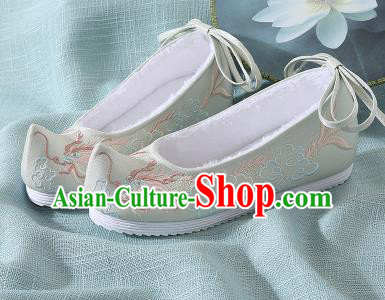 Chinese Handmade Embroidered Dragon Light Green Bow Shoes Traditional Ming Dynasty Hanfu Shoes Princess Shoes for Women