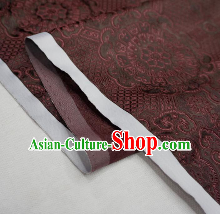 Chinese Traditional Rosette Pattern Design Deep Brown Brocade Fabric Asian Satin China Hanfu Silk Material