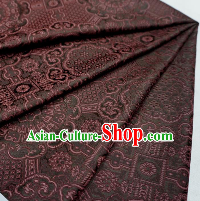 Chinese Traditional Rosette Pattern Design Deep Brown Brocade Fabric Asian Satin China Hanfu Silk Material