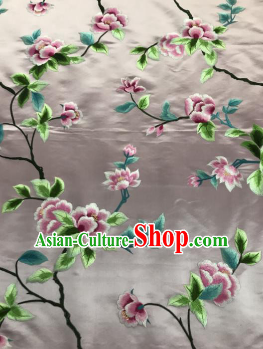 Chinese Traditional Embroidered Lily Flowers Pattern Design Pink Silk Fabric Asian China Hanfu Silk Material
