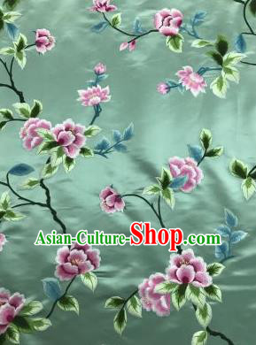 Chinese Traditional Embroidered Lily Flowers Pattern Design Light Green Silk Fabric Asian China Hanfu Silk Material