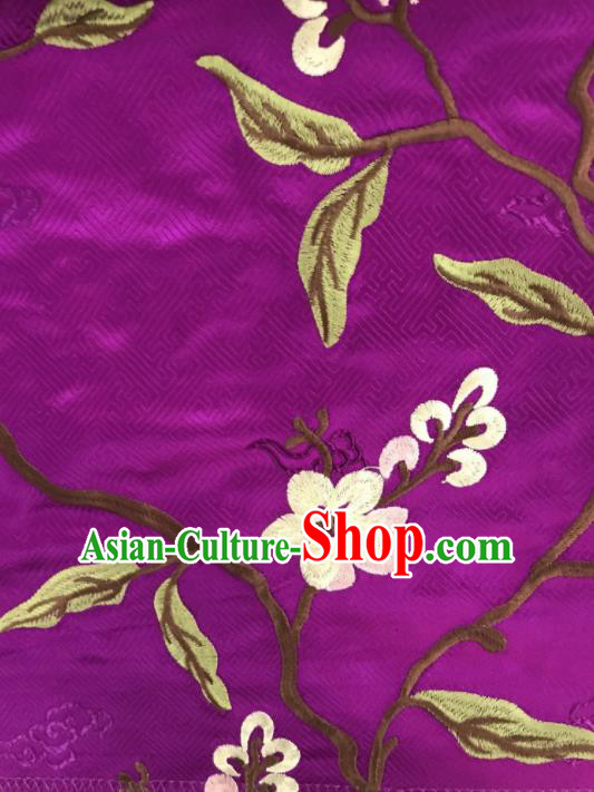 Chinese Traditional Embroidered Flowers Pattern Design Purple Silk Fabric Asian China Hanfu Silk Material