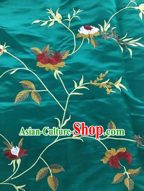 Chinese Traditional Embroidered Vine Flowers Pattern Design Green Silk Fabric Asian China Hanfu Silk Material