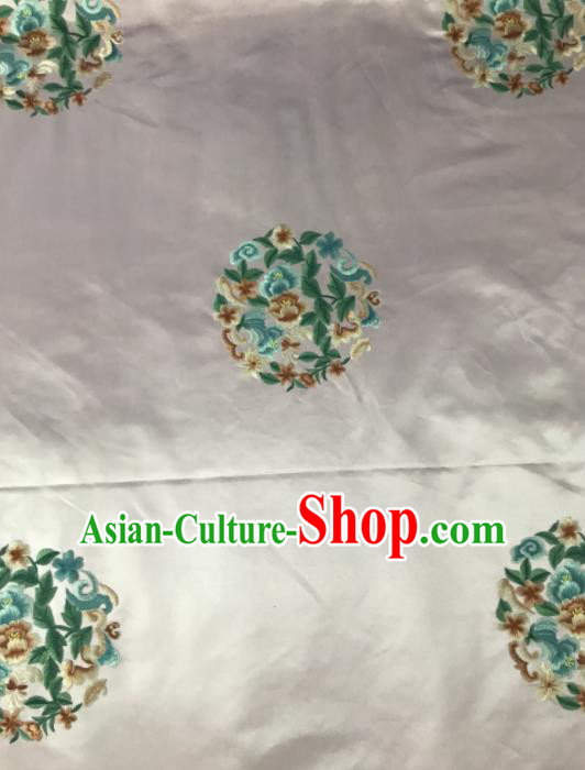 Chinese Traditional Embroidered Round Peony Pattern Design Pink Silk Fabric Asian China Hanfu Silk Material