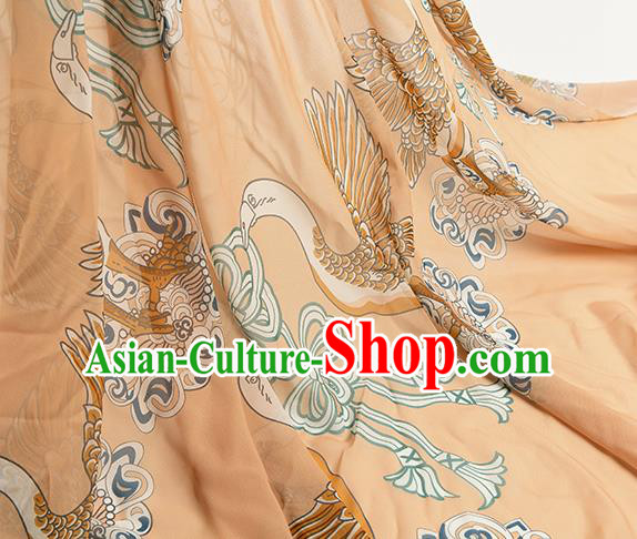 Chinese Traditional Printing Swan Pattern Design Yellow Chiffon Fabric Asian Satin China Hanfu Material