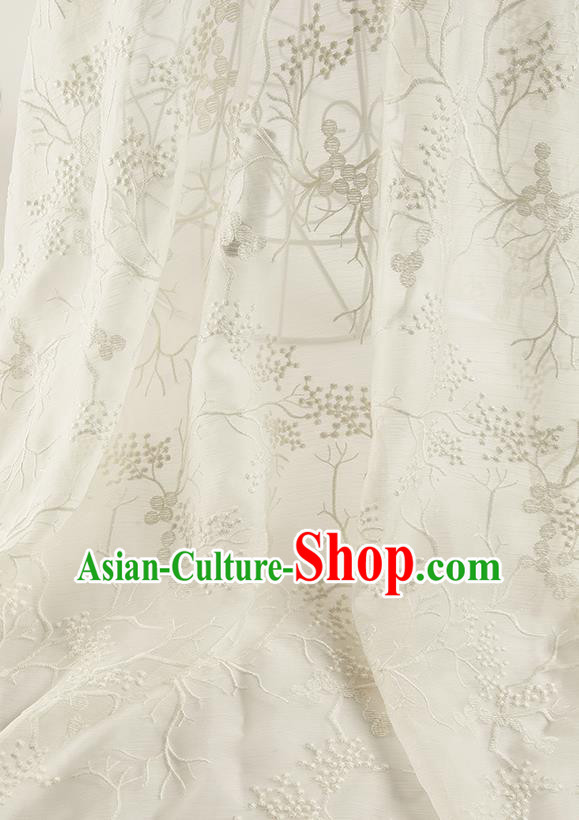 Chinese Traditional Plum Blossom Pattern Design White Chiffon Fabric Asian Satin China Hanfu Material