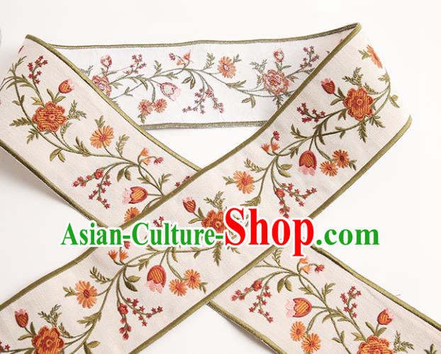 Chinese Traditional Hanfu Beige Embroidered Flowers Pattern Band Fabric Asian China Costume Collar Accessories