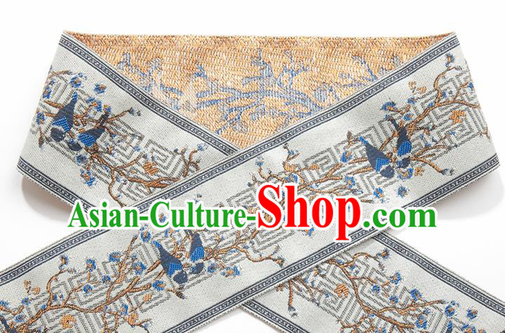 Chinese Traditional Hanfu Grey Embroidered Birds Pattern Band Fabric Asian China Costume Collar Accessories