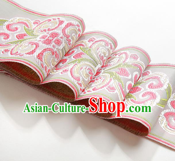 Chinese Traditional Hanfu Pink Embroidered Pattern Band Fabric Asian China Costume Collar Accessories