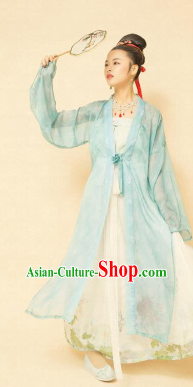 Chinese Ancient Song Dynasty Women Green Beizi Replica Costumes Complete Set