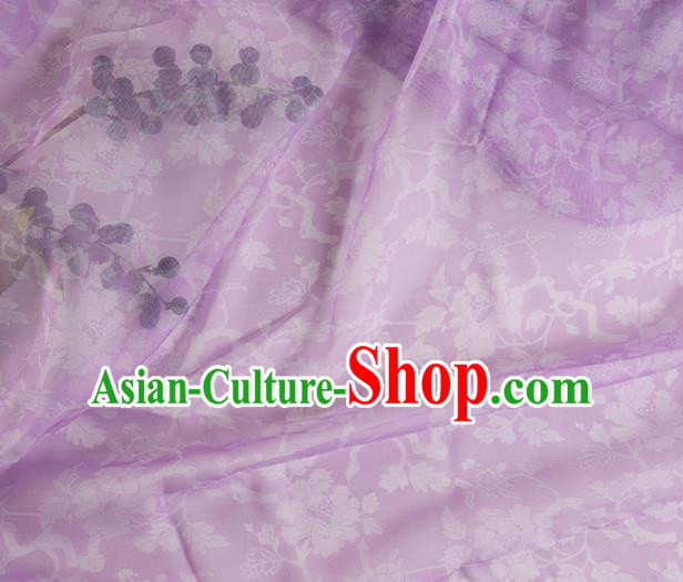 Chinese Traditional Peony Pattern Design Lilac Chiffon Fabric Asian Satin China Hanfu Material
