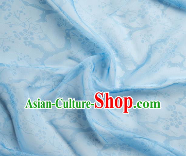 Chinese Traditional Plum Pattern Design Light Blue Chiffon Fabric Asian Satin China Hanfu Material