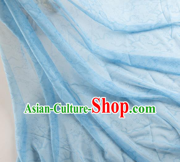 Chinese Traditional Plum Pattern Design Light Blue Chiffon Fabric Asian Satin China Hanfu Material