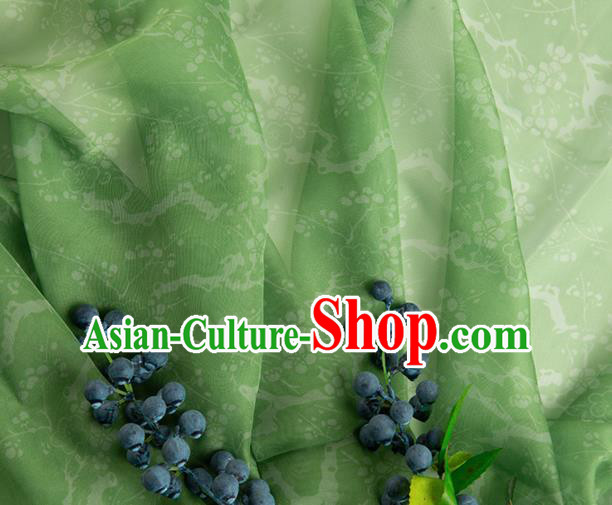 Chinese Traditional Plum Pattern Design Green Chiffon Fabric Asian Satin China Hanfu Material