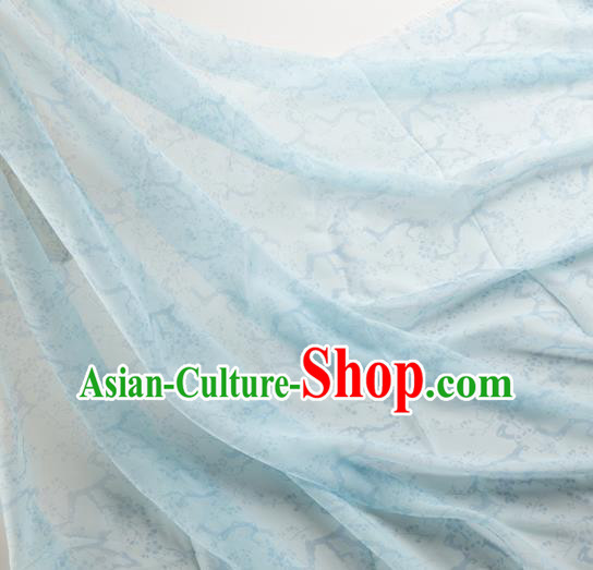 Chinese Traditional Plum Pattern Design Blue Chiffon Fabric Asian Satin China Hanfu Material