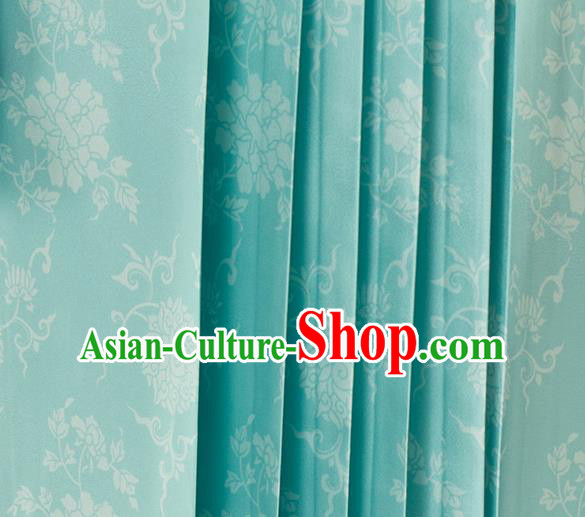 Chinese Traditional Lotus Pattern Design Light Green Brocade Fabric Asian Satin China Hanfu Satin Material