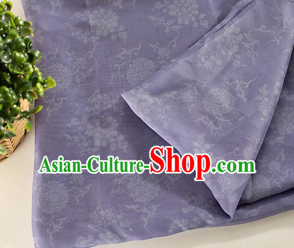 Chinese Traditional Peony Lotus Pattern Design Lilac Chiffon Fabric Asian Satin China Hanfu Material