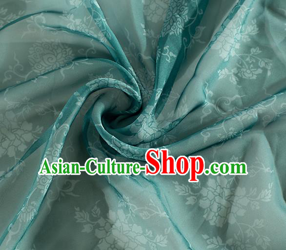 Chinese Traditional Peony Lotus Pattern Design Green Chiffon Fabric Asian Satin China Hanfu Material