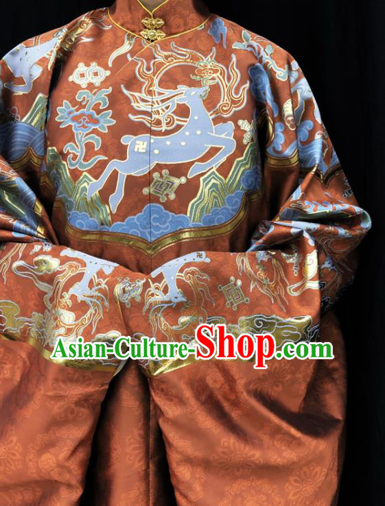 Chinese Traditional Deers Pattern Design Carrot Orange Brocade Fabric Asian China Hanfu Satin Material