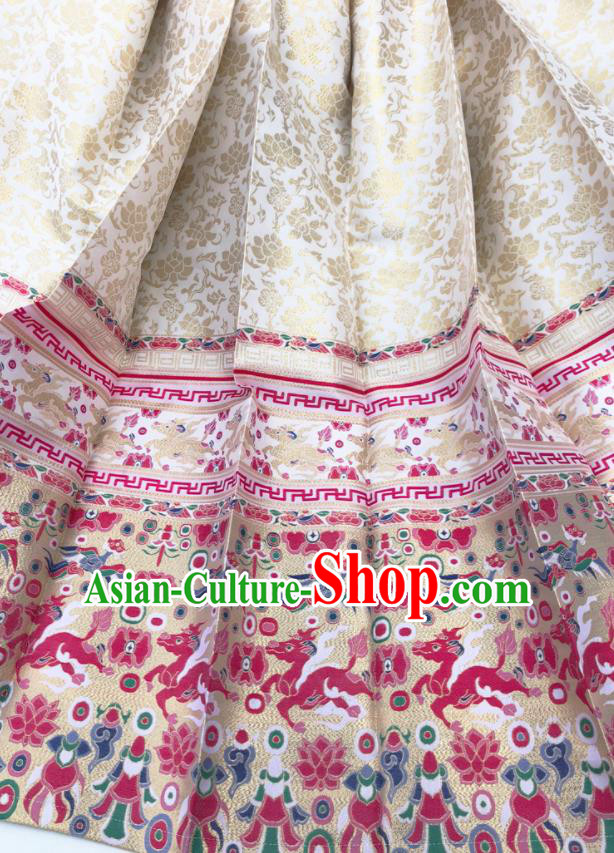 Chinese Traditional Kylin Pattern Design White Brocade Fabric Asian China Satin Hanfu Material
