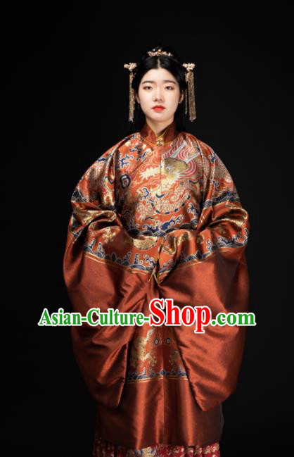 Chinese Traditional Dragon Pattern Design Orange Brocade Fabric Asian China Hanfu Satin Material
