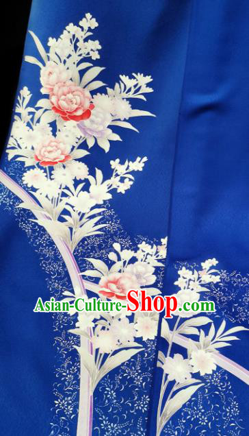 Chinese Traditional Classical Daisy Pattern Design Royalblue Silk Fabric Asian China Cheongsam Silk Material