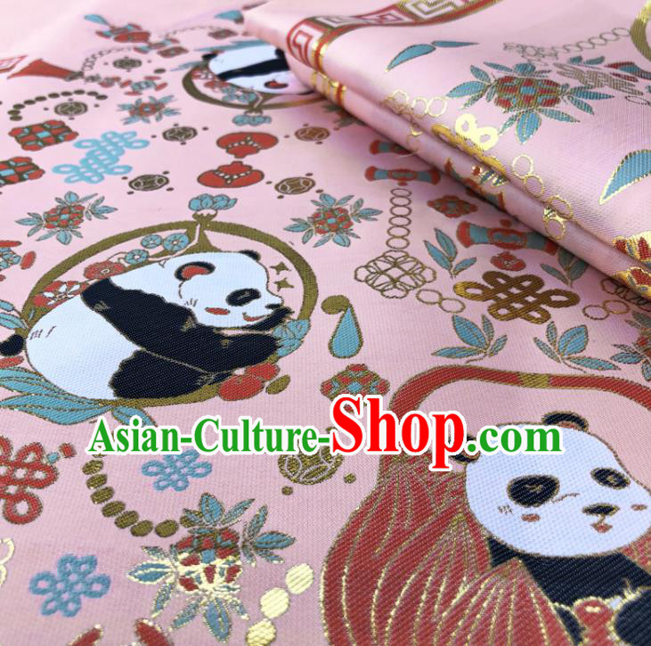 Chinese Traditional Panda Pattern Design Pink Brocade Fabric Asian China Satin Hanfu Material