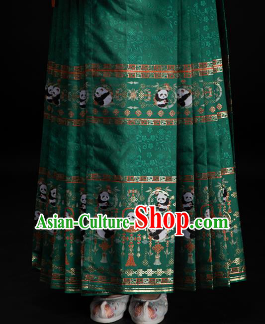 Chinese Traditional Panda Pattern Design Green Brocade Fabric Asian China Satin Hanfu Material