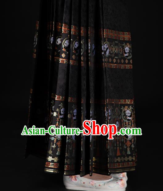 Chinese Traditional Panda Pattern Design Black Brocade Fabric Asian China Satin Hanfu Material