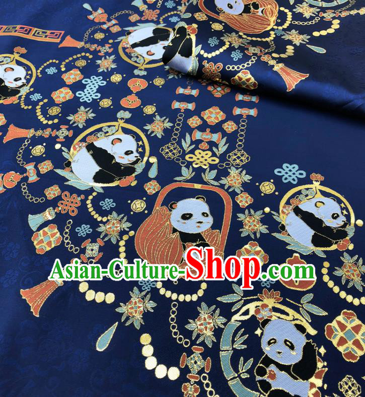 Chinese Traditional Panda Pattern Design Royalblue Brocade Fabric Asian China Satin Hanfu Material