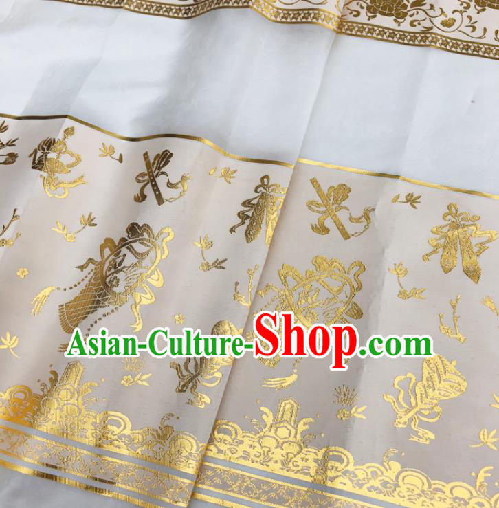 Chinese Traditional Eight Immortals Pattern Design White Brocade Fabric Asian China Satin Hanfu Material