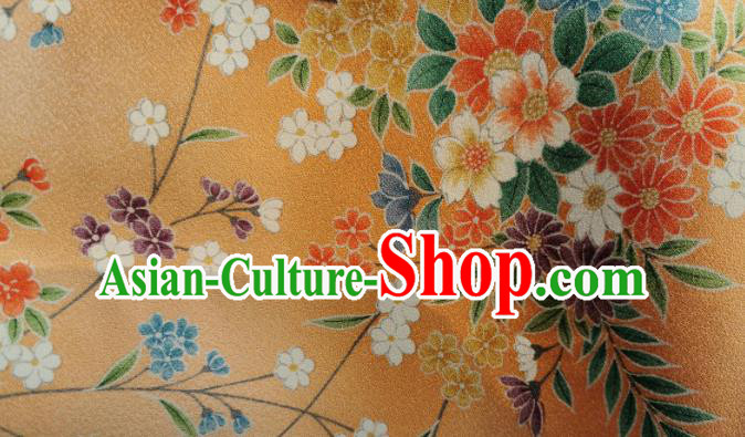 Chinese Traditional Classical Primrose Pattern Design Orange Silk Fabric Asian China Cheongsam Silk Material