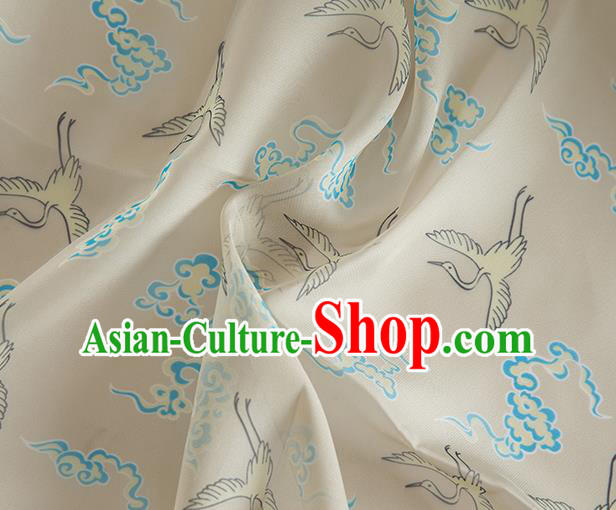 Chinese Traditional Printing Crane Pattern Design White Chiffon Fabric Asian China Hanfu Material