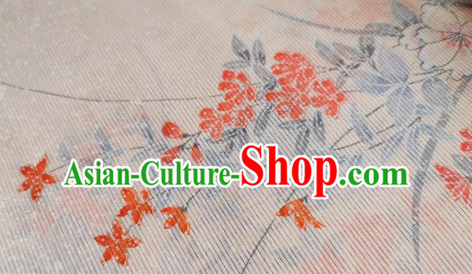 Chinese Traditional Orchid Pattern Design Beige Silk Fabric Asian Brocade China Hanfu Satin Material