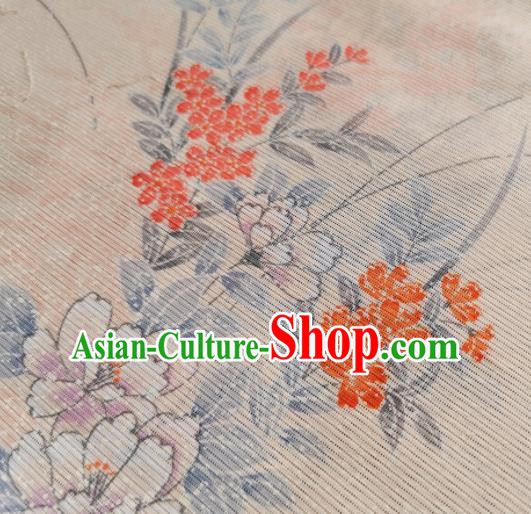 Chinese Traditional Orchid Pattern Design Beige Silk Fabric Asian Brocade China Hanfu Satin Material