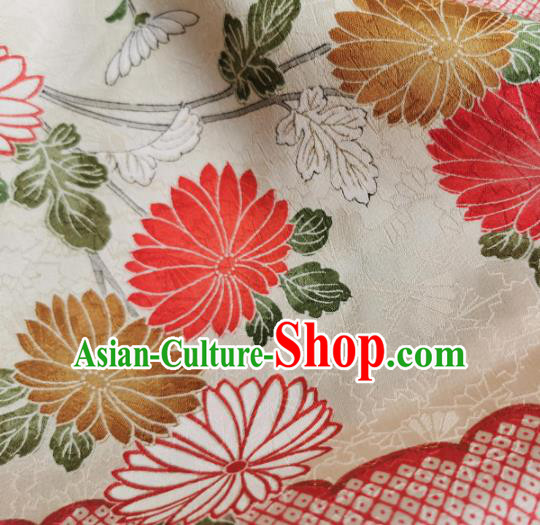Chinese Traditional Daisy Pattern Design White Silk Fabric Asian Brocade China Hanfu Satin Material