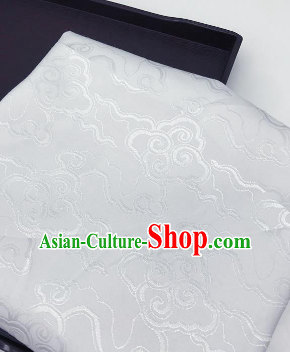 Chinese Traditional Clouds Pattern Design White Brocade Fabric Asian China Satin Hanfu Material
