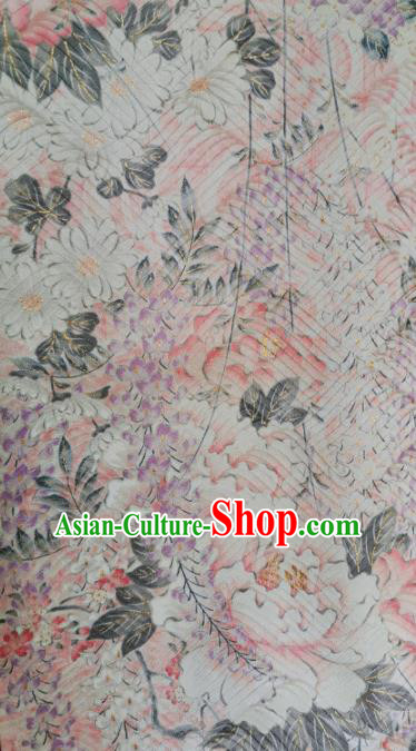 Chinese Traditional Classical Peony Pattern Design White Silk Fabric Asian China Cheongsam Silk Material