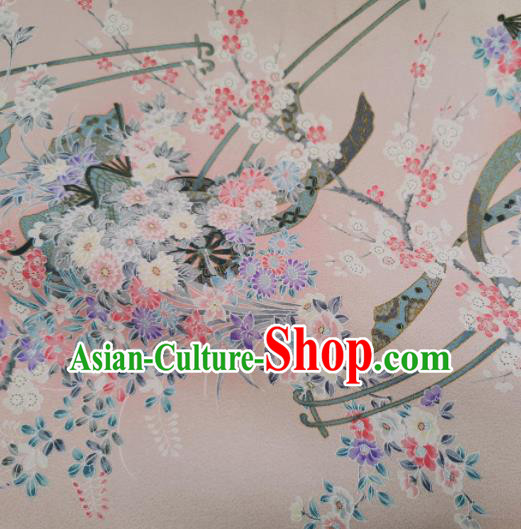 Chinese Traditional Plum Daisy Pattern Design Pink Silk Fabric Asian Brocade China Hanfu Satin Material