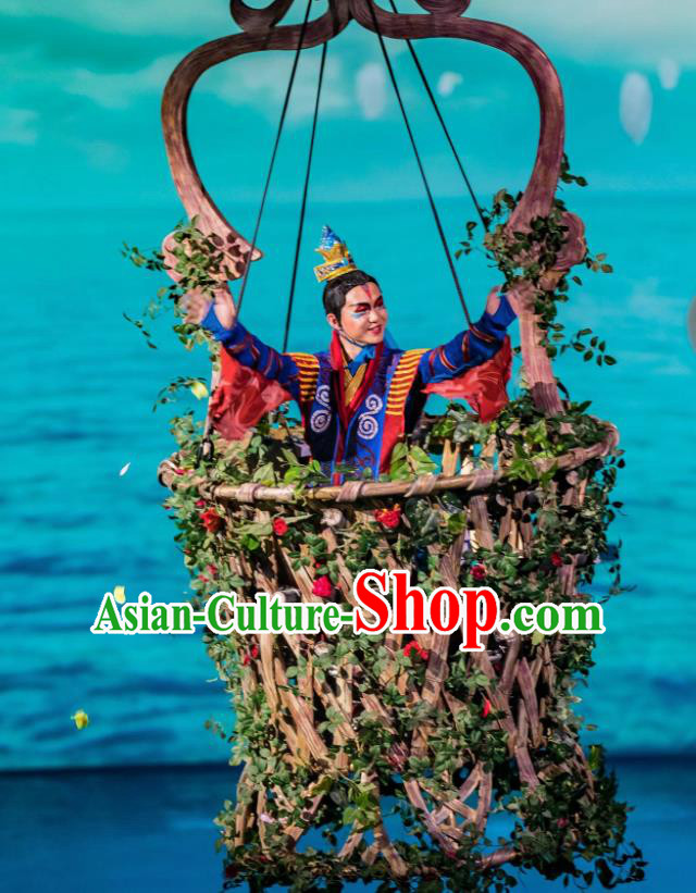 Chinese Stage Performance Qing Show Eight Immortals Lan Caihe Costumes and Headpiece Complete Set